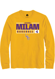 Steven Milam  LSU Tigers Gold Rally NIL Stacked Box Long Sleeve T Shirt