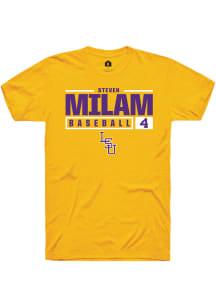 Steven Milam  LSU Tigers Gold Rally NIL Stacked Box Short Sleeve T Shirt