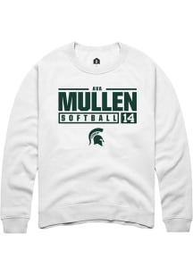 Ava Mullen  Rally Michigan State Spartans Mens White NIL Stacked Box Long Sleeve Crew Sweatshirt