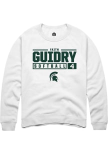 Faith Guidry  Rally Michigan State Spartans Mens White NIL Stacked Box Long Sleeve Crew Sweatshi..