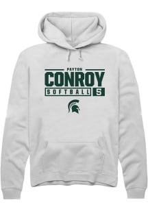Payton Conroy  Rally Michigan State Spartans Mens White NIL Stacked Box Long Sleeve Hoodie