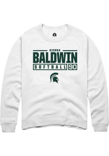 Sierra Baldwin  Rally Michigan State Spartans Mens White NIL Stacked Box Long Sleeve Crew Sweats..