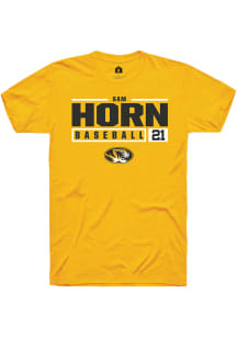 Sam Horn  Missouri Tigers Gold Rally NIL Stacked Box Short Sleeve T Shirt
