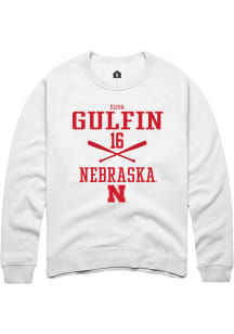 Elisa Gulfin  Rally Nebraska Cornhuskers Mens White NIL Sport Icon Long Sleeve Crew Sweatshirt