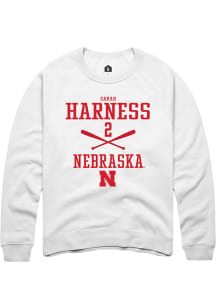 Sarah Harness  Rally Nebraska Cornhuskers Mens White NIL Sport Icon Long Sleeve Crew Sweatshirt