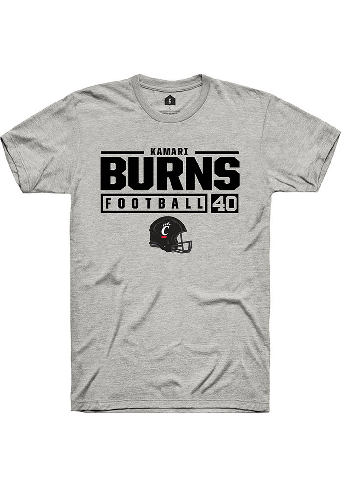 Kamari Burns Cincinnati Bearcats Ash Rally NIL Stacked Box Short Sleeve T Shirt