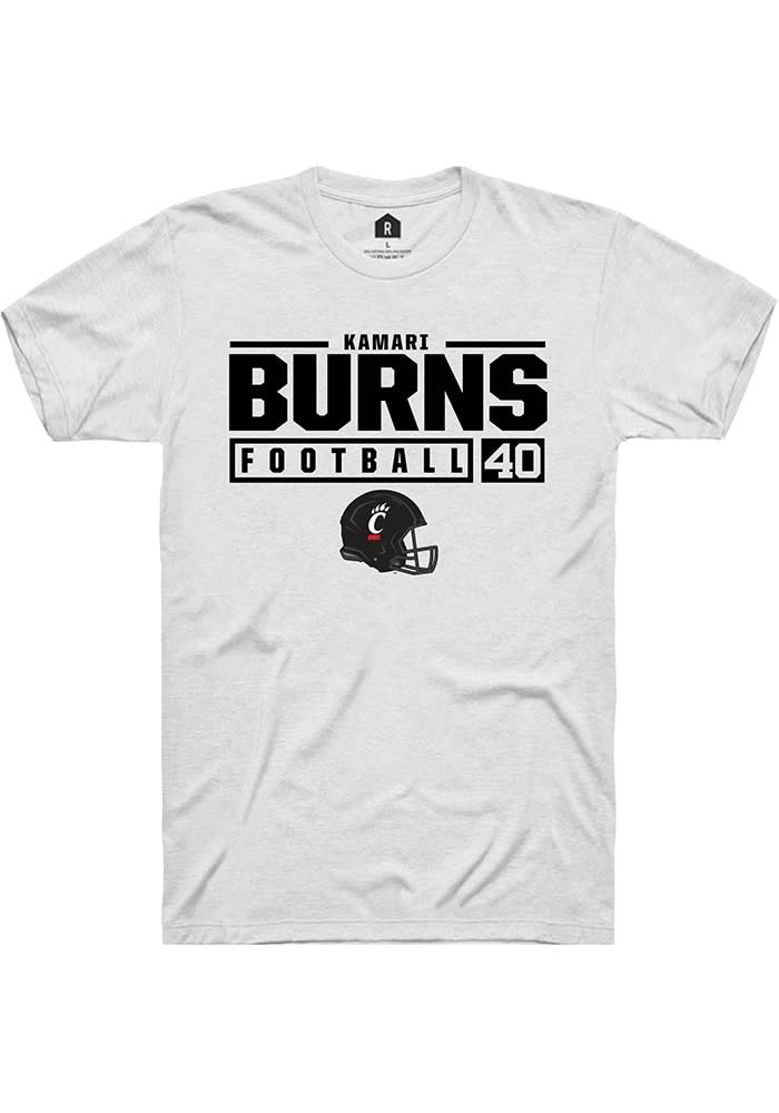 Kamari Burns Cincinnati Bearcats White Rally NIL Stacked Box Short Sleeve T Shirt