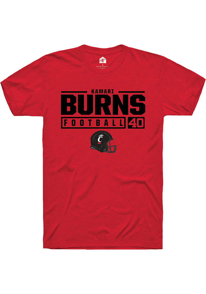 Kamari Burns Cincinnati Bearcats Red Rally NIL Stacked Box Short Sleeve T Shirt