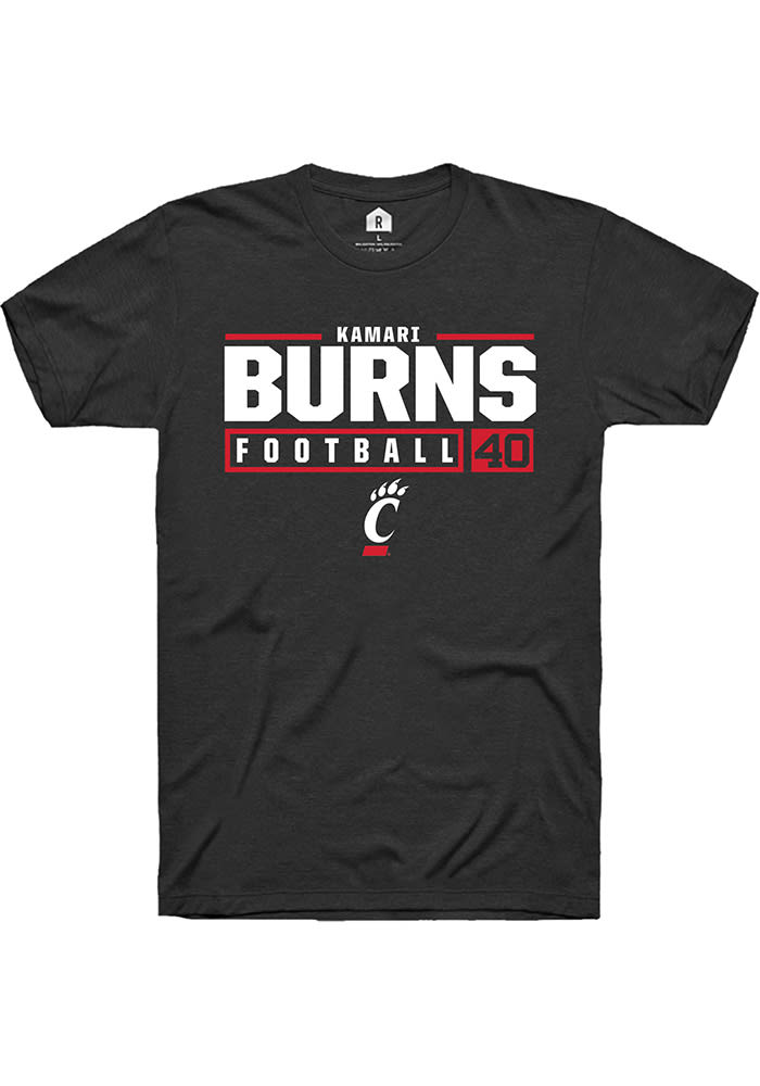 Kamari Burns Cincinnati Bearcats Black Rally NIL Stacked Box Short Sleeve T Shirt