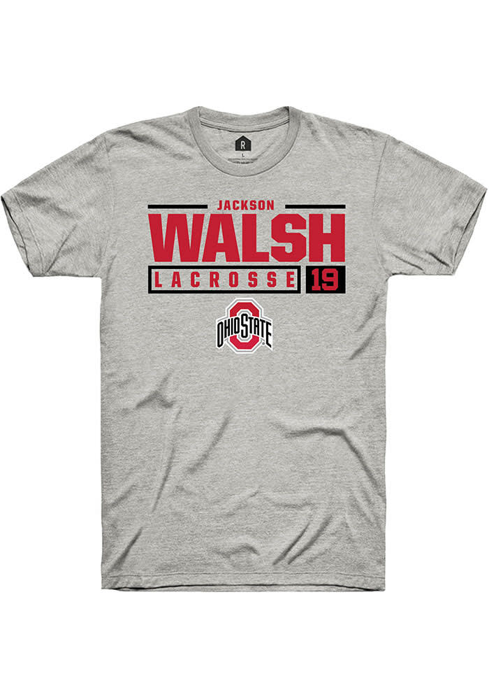 Jackson Walsh  Ohio State Buckeyes Ash Rally NIL Stacked Box Short Sleeve T Shirt