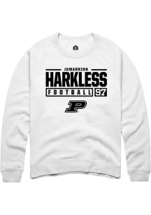 Jamarrion Harkless Rally Mens White Purdue Boilermakers NIL Stacked Box Crew Sweatshirt