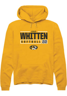 Lilly Whitten  Rally Missouri Tigers Mens Gold NIL Stacked Box Long Sleeve Hoodie