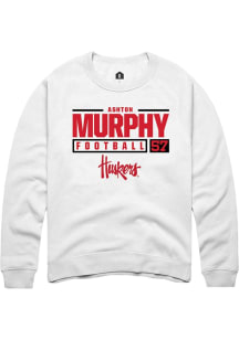 Ashton Murphy Rally Mens White Nebraska Cornhuskers NIL Stacked Box Crew Sweatshirt
