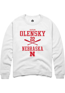 Caitlin Olensky  Rally Nebraska Cornhuskers Mens White NIL Sport Icon Long Sleeve Crew Sweatshir..
