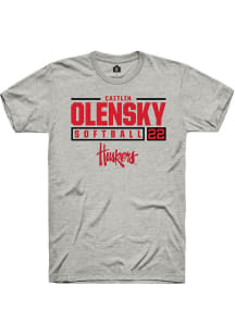 Caitlin Olensky  Nebraska Cornhuskers Grey Rally NIL Stacked Box Short Sleeve T Shirt