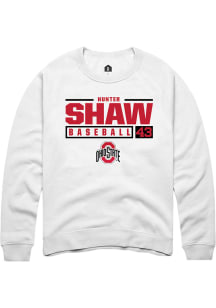 Hunter Shaw  Rally Ohio State Buckeyes Mens White NIL Stacked Box Long Sleeve Crew Sweatshirt