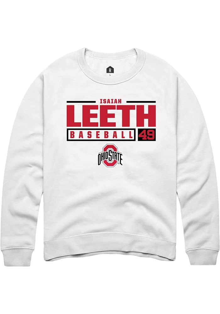 Isaiah Leeth Rally Ohio State Buckeyes Mens NIL Stacked Box Long Sleeve Crew Sweatshirt