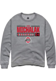 Jake Michalak  Rally Ohio State Buckeyes Mens Grey NIL Stacked Box Long Sleeve Crew Sweatshirt