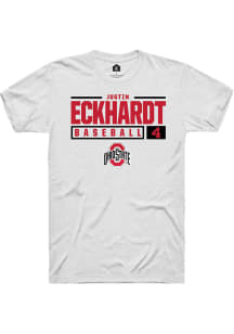Justin Eckhardt  Ohio State Buckeyes White Rally NIL Stacked Box Short Sleeve T Shirt