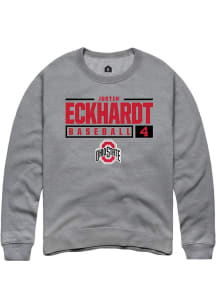 Justin Eckhardt  Rally Ohio State Buckeyes Mens Grey NIL Stacked Box Long Sleeve Crew Sweatshirt