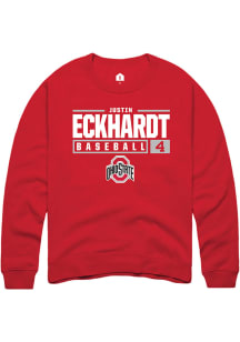Justin Eckhardt  Rally Ohio State Buckeyes Mens Red NIL Stacked Box Long Sleeve Crew Sweatshirt