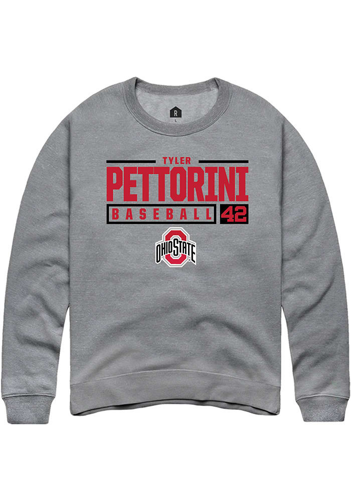 Tyler Pettorini  Rally Ohio State Buckeyes Mens Graphite NIL Stacked Box Long Sleeve Crew Sweats..