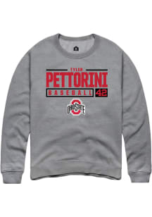 Tyler Pettorini  Rally Ohio State Buckeyes Mens Grey NIL Stacked Box Long Sleeve Crew Sweatshirt