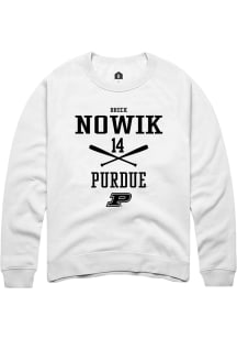 Breck Nowik  Rally Purdue Boilermakers Mens White NIL Sport Icon Long Sleeve Crew Sweatshirt