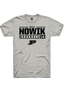 Breck Nowik  Purdue Boilermakers Grey Rally NIL Stacked Box Short Sleeve T Shirt