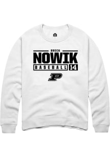 Breck Nowik  Rally Purdue Boilermakers Mens White NIL Stacked Box Long Sleeve Crew Sweatshirt