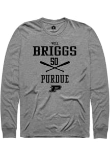 Will Briggs  Purdue Boilermakers Grey Rally NIL Sport Icon Long Sleeve T Shirt