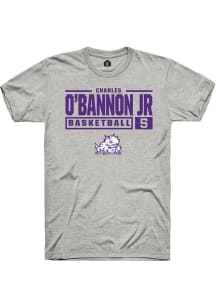 Charles O’Bannon Jr  TCU Horned Frogs Ash Rally NIL Stacked Box Short Sleeve T Shirt