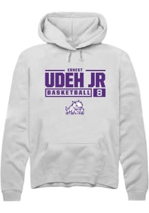 Ernest Udeh Jr  Rally TCU Horned Frogs Mens White NIL Stacked Box Long Sleeve Hoodie