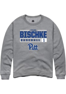 Tyler Bischke  Rally Pitt Panthers Mens Grey NIL Stacked Box Long Sleeve Crew Sweatshirt