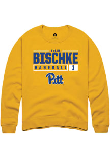 Tyler Bischke  Rally Pitt Panthers Mens Gold NIL Stacked Box Long Sleeve Crew Sweatshirt