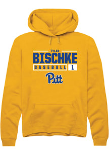 Tyler Bischke  Rally Pitt Panthers Mens Gold NIL Stacked Box Long Sleeve Hoodie