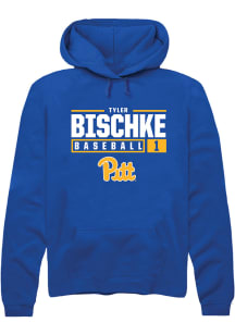 Tyler Bischke  Rally Pitt Panthers Mens Blue NIL Stacked Box Long Sleeve Hoodie