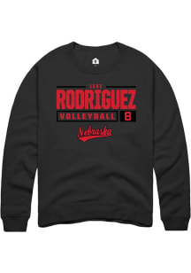 Lexi Rodriguez Rally Mens Black Nebraska Cornhuskers NIL Stacked Box Crew Sweatshirt