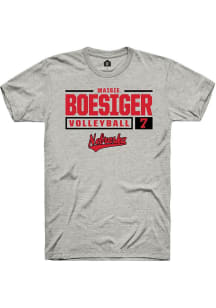 Maisie Boesiger Ash Nebraska Cornhuskers NIL Stacked Box Short Sleeve T Shirt