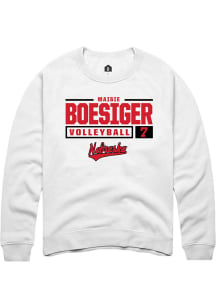 Maisie Boesiger Rally Mens White Nebraska Cornhuskers NIL Stacked Box Crew Sweatshirt