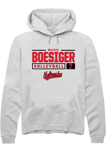 Maisie Boesiger Rally Mens White Nebraska Cornhuskers NIL Stacked Box Hooded Sweatshirt