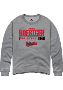 Maisie Boesiger Rally Mens Graphite Nebraska Cornhuskers NIL Stacked Box Crew Sweatshirt