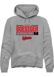 Maisie Boesiger Rally Mens Graphite Nebraska Cornhuskers NIL Stacked Box Hooded Sweatshirt