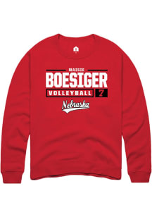 Maisie Boesiger Rally Mens Red Nebraska Cornhuskers NIL Stacked Box Crew Sweatshirt
