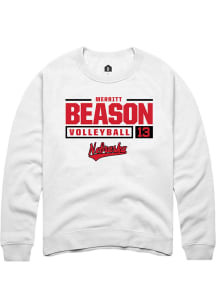 Merritt Beason  Rally Nebraska Cornhuskers Mens White NIL Stacked Box Long Sleeve Crew Sweatshir..