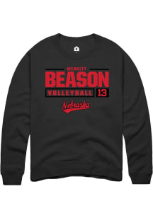 Merritt Beason  Rally Nebraska Cornhuskers Mens Black NIL Stacked Box Long Sleeve Crew Sweatshir..