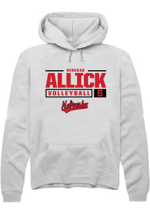 Rebekah Allick Rally Mens White Nebraska Cornhuskers NIL Stacked Box Hooded Sweatshirt