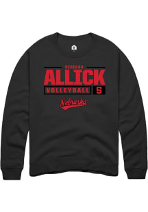 Rebekah Allick Rally Mens Black Nebraska Cornhuskers NIL Stacked Box Crew Sweatshirt