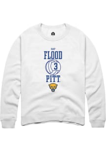 Cat Flood  Rally Pitt Panthers Mens White NIL Sport Icon Long Sleeve Crew Sweatshirt