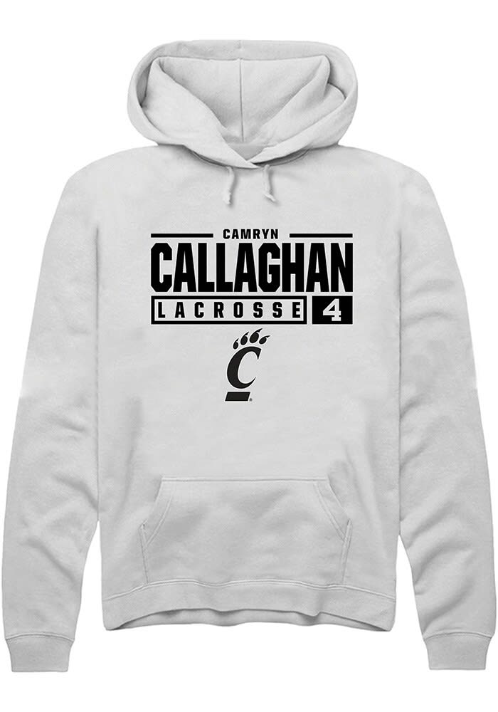 Camryn Callaghan Rally Cincinnati Bearcats Mens White NIL Stacked Box Long Sleeve Hoodie